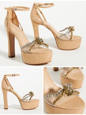 Schutz Piper Platform Heels‎ 7.5B Sweet Rose Pink Rhinestone Strappy Sandals